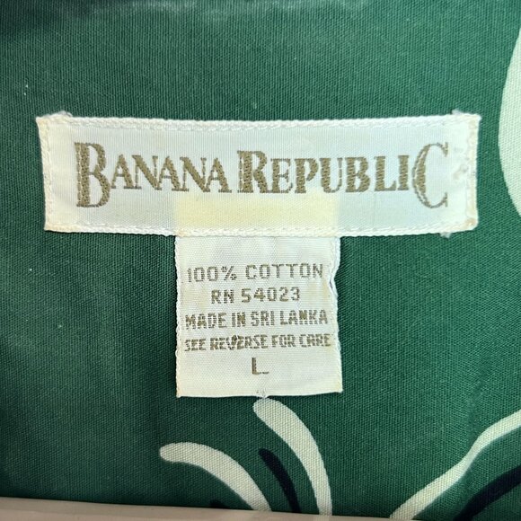 VTG Banana Republic 90 Men L Green Hawaiian Tropical Button-Up Camp Shirt Cotton - Picture 3 of 11